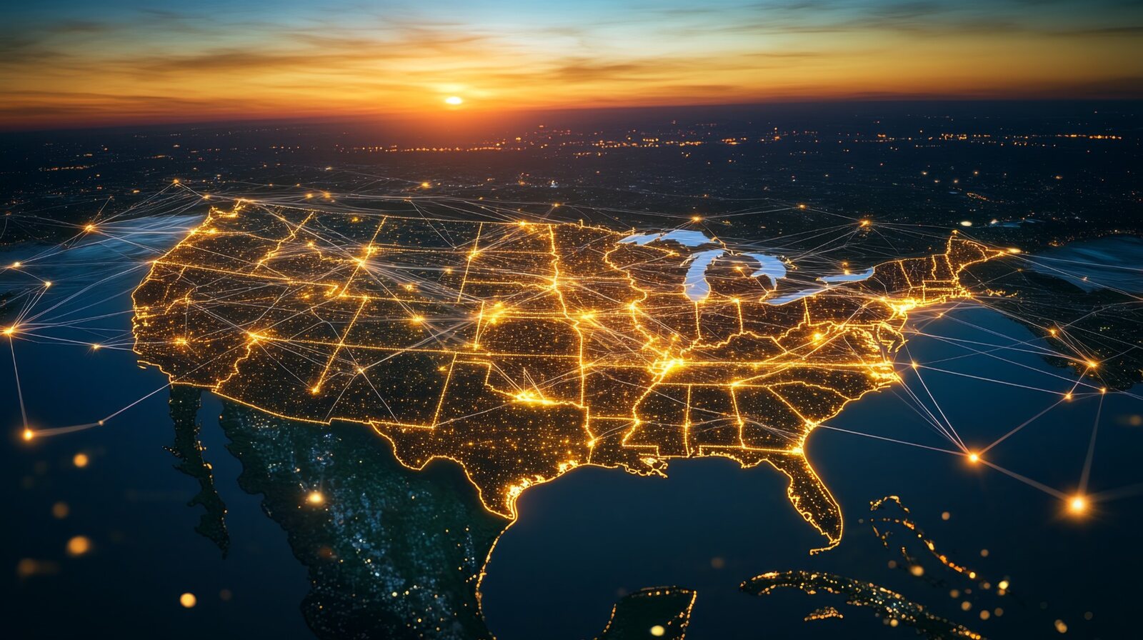 Connected telecommunications routes across the United States